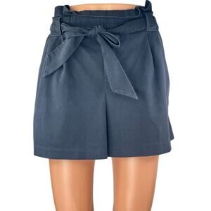Zara Women's Navy Blue High Waisted Belted Tie Waist Paperbag Mini Shorts Size L